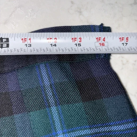PITLOCHRY Scotland Pure Wool Pleated Tartan Skirt Womens 18 Lined Kilt Green VTG - Picture 8 of 8